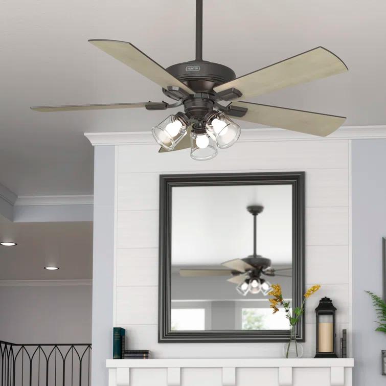 Crestfield 52" 5 - Blade Standard Ceiling Fan with Lights and Remote