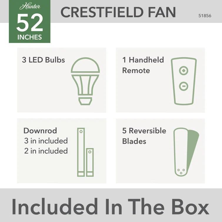 Crestfield 52" 5 - Blade Standard Ceiling Fan with Lights and Remote