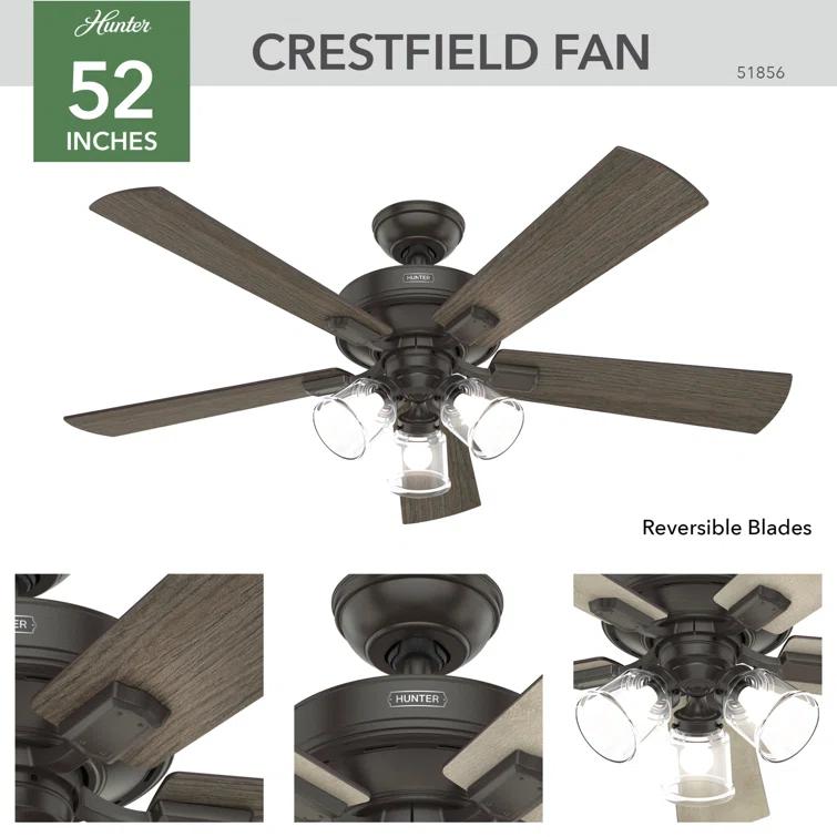 Crestfield 52" 5 - Blade Standard Ceiling Fan with Lights and Remote