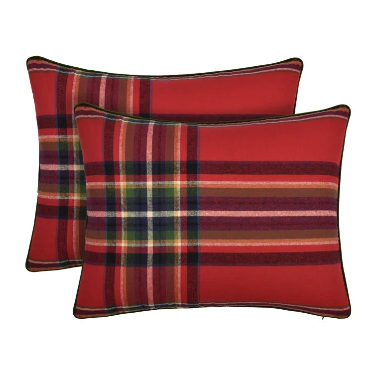 Queen Red Plaid Cotton Holiday Bedding Set