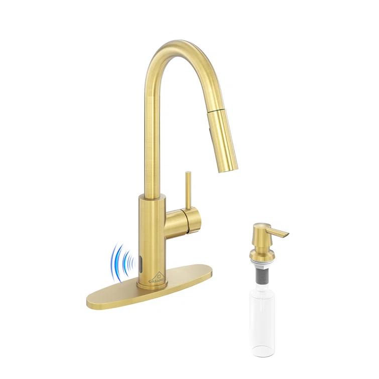 Willow Single-Handle Pull Down Sprayer Kitchen Faucet with Infrared Sensor, Soap Dispenser and Deck Plate