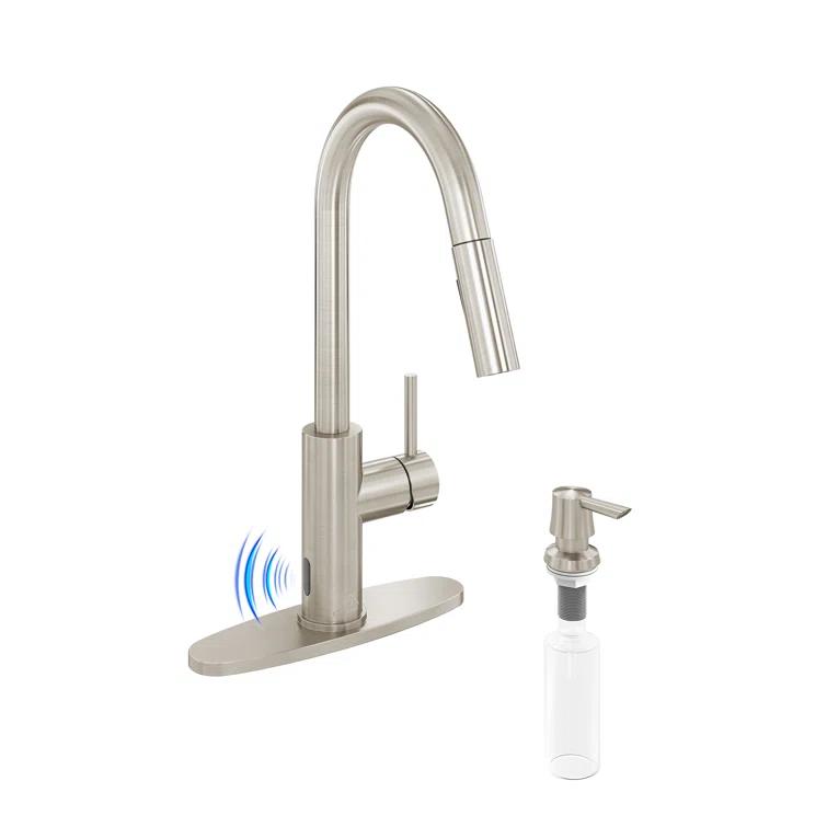 Willow Single-Handle Pull Down Sprayer Kitchen Faucet with Infrared Sensor, Soap Dispenser and Deck Plate