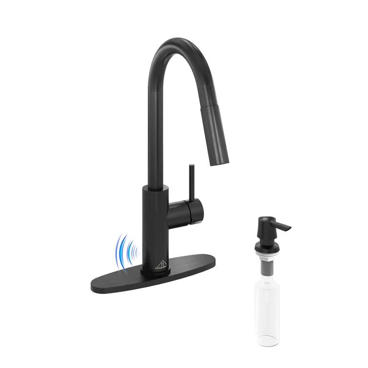 Willow Single-Handle Pull Down Sprayer Kitchen Faucet with Infrared Sensor, Soap Dispenser and Deck Plate