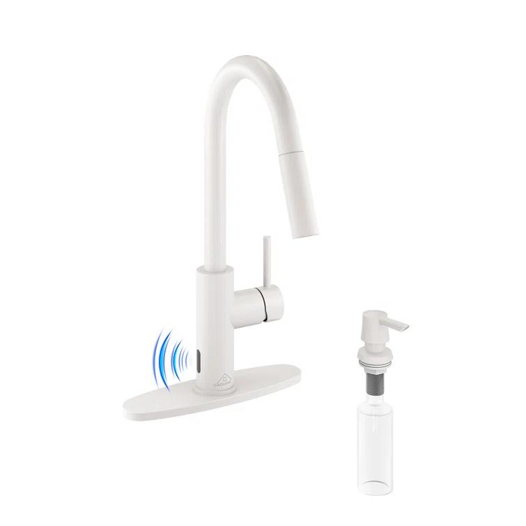 Willow Single-Handle Pull Down Sprayer Kitchen Faucet with Infrared Sensor, Soap Dispenser and Deck Plate