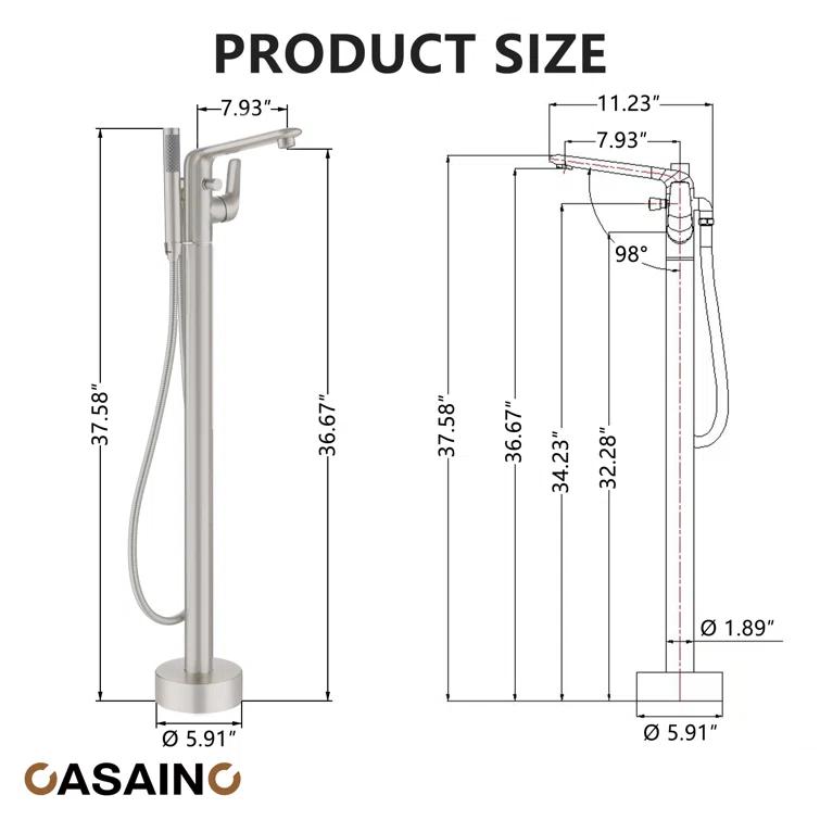 CASAINC KCLT0054-BN Single Handle Freestanding Bathtub Faucet with Diverter and Handshower