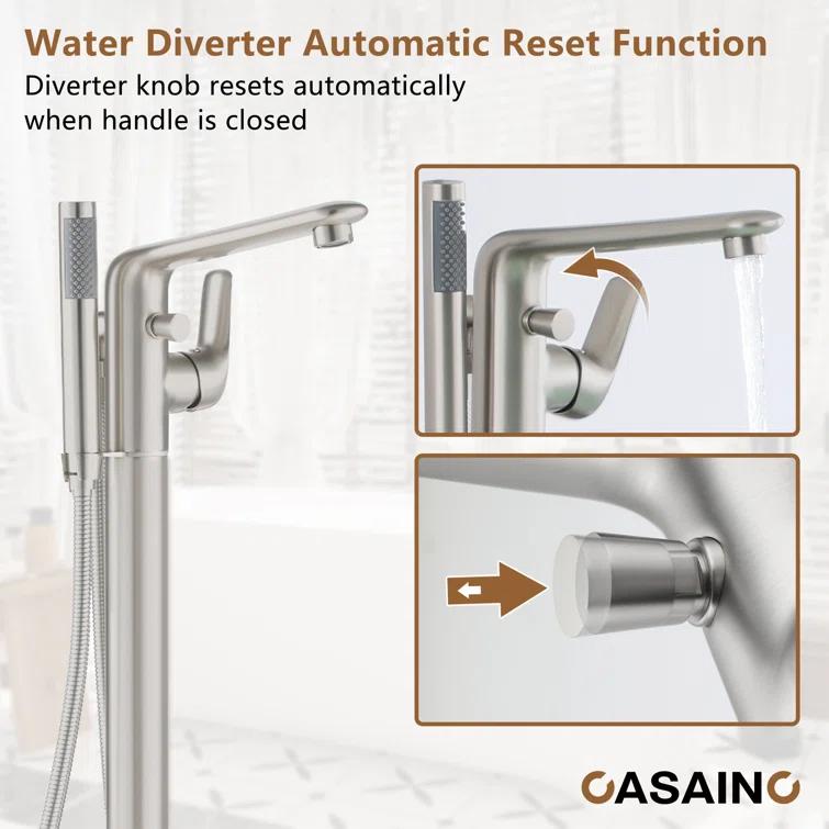 CASAINC KCLT0054-BN Single Handle Freestanding Bathtub Faucet with Diverter and Handshower