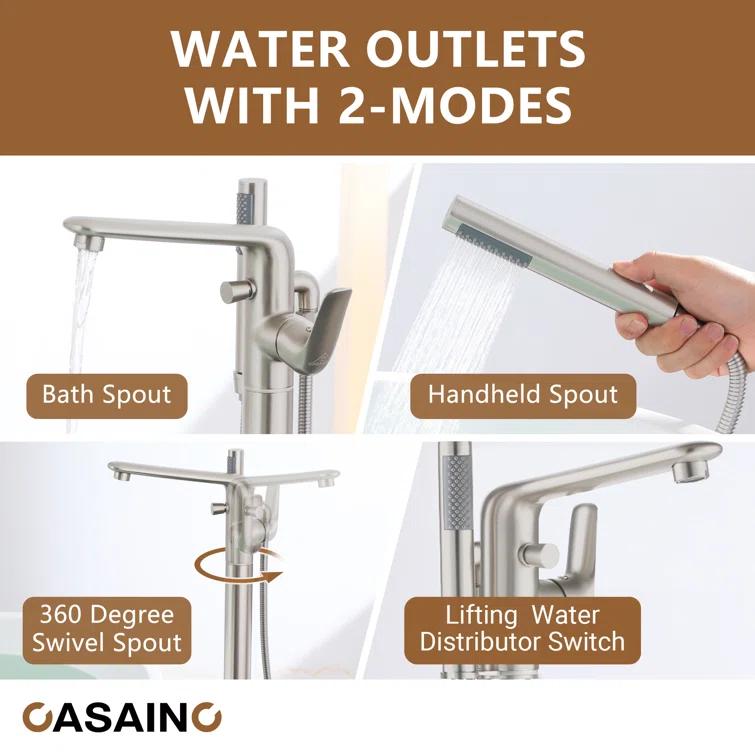 CASAINC KCLT0054-BN Single Handle Freestanding Bathtub Faucet with Diverter and Handshower