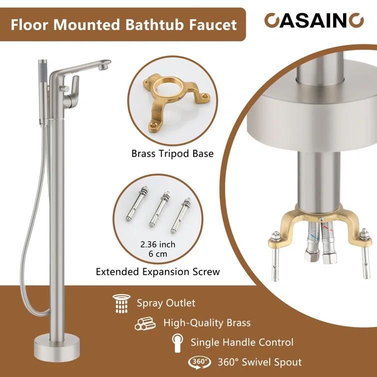 CASAINC KCLT0054-BN Single Handle Freestanding Bathtub Faucet with Diverter and Handshower