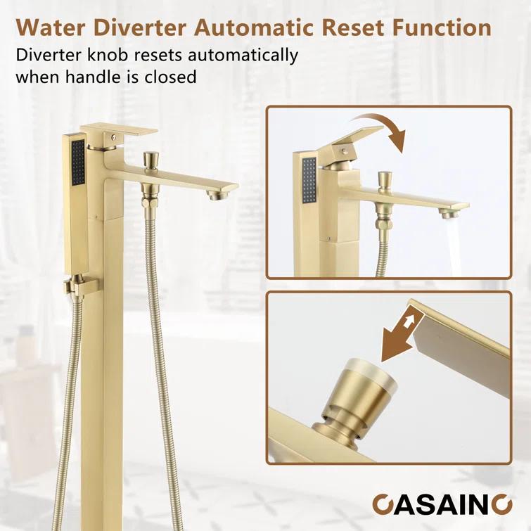 Single Handle Free Standing Bathtub Faucet with Diverter and Handshower