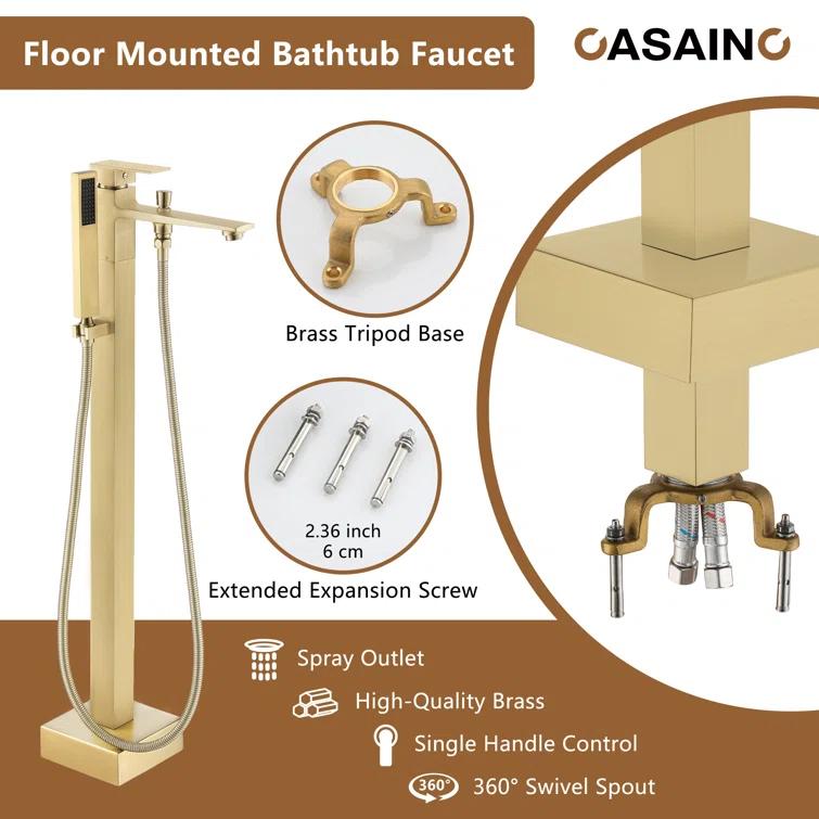 Single Handle Free Standing Bathtub Faucet with Diverter and Handshower