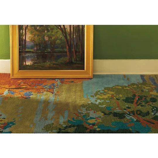 Landscape Floral Handmade Tufted Wool Teal/Yellow/Blue Area Rug