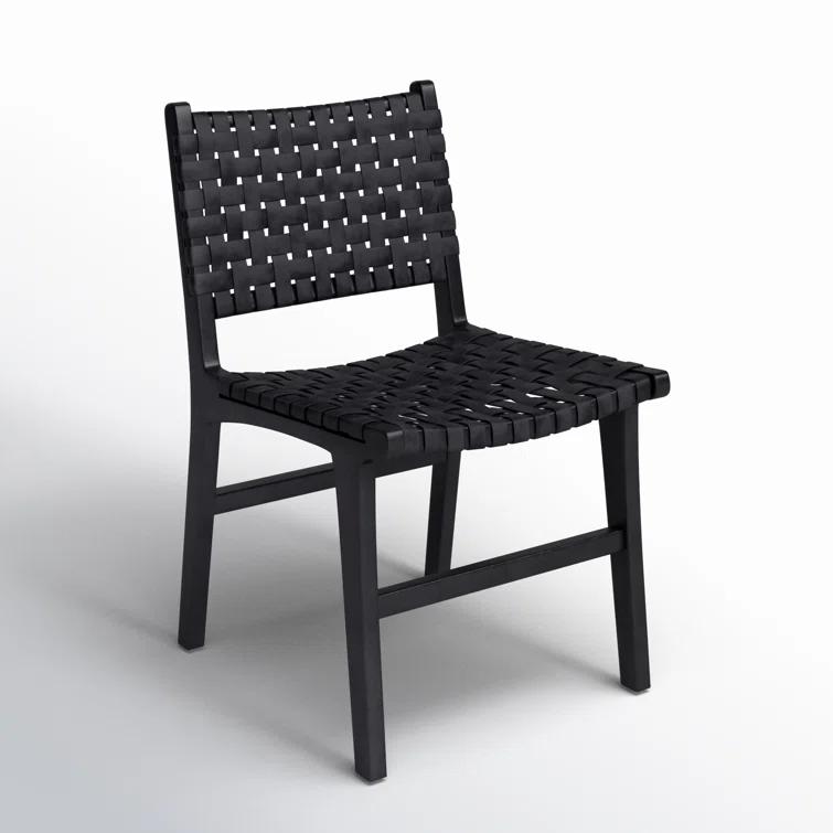 Valeria Top Grain Woven Leather with Teak Frame Dining Side Chair