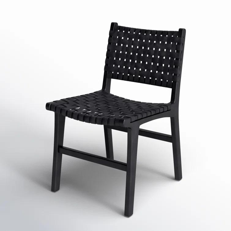 Valeria Top Grain Woven Leather with Teak Frame Dining Side Chair