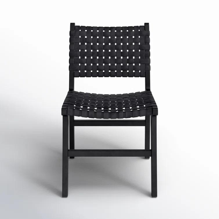 Valeria Top Grain Woven Leather with Teak Frame Dining Side Chair
