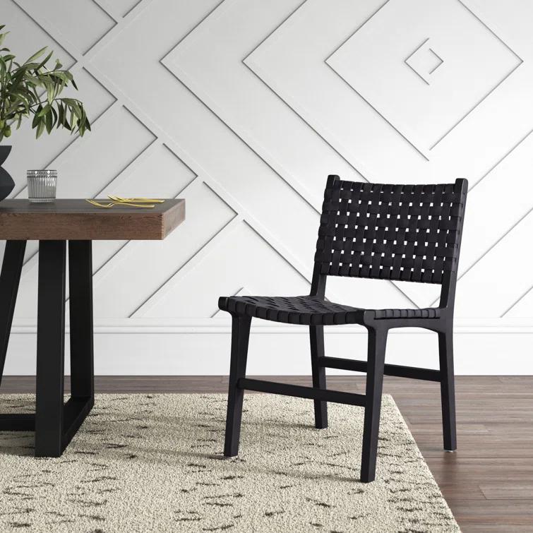 Valeria Top Grain Woven Leather with Teak Frame Dining Side Chair