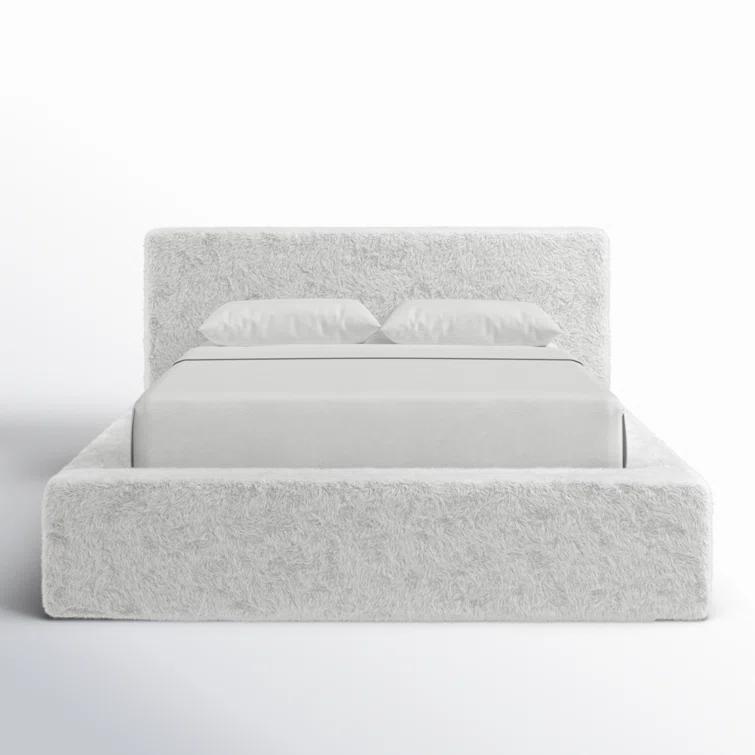 Queen White Upholstered Bed with Plush Headboard