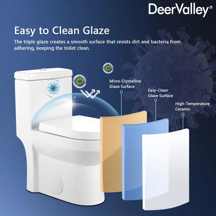 DeerValley Liberty Compact Toilets One-Piece Toilet With High-Efficiency Flush Round Toilet for Space-Saving Floor Mounted (Seat Included)