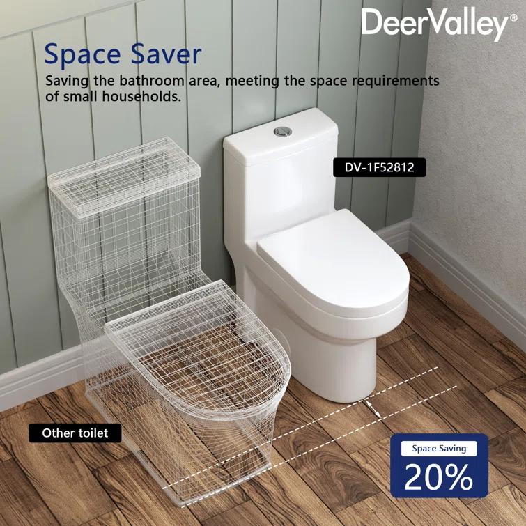 DeerValley Liberty Compact Toilets One-Piece Toilet With High-Efficiency Flush Round Toilet for Space-Saving Floor Mounted (Seat Included)