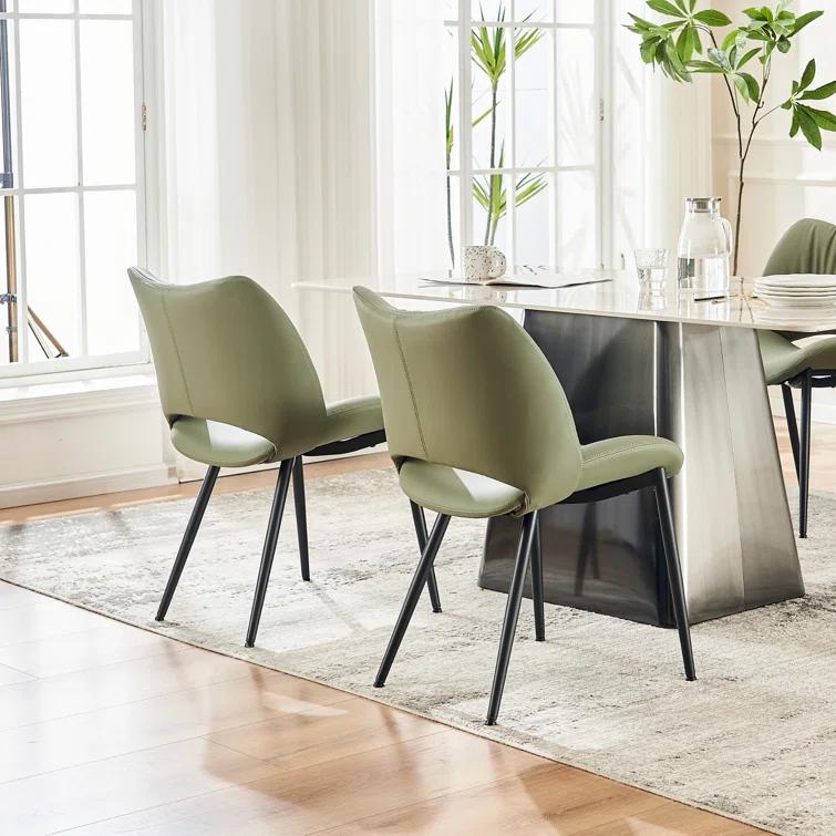 Mackensie Upholstered Dining Chairs Faux Leather Kitchen Chairs with Metal Legs