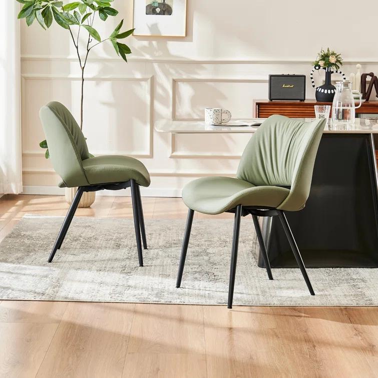 Mackensie Upholstered Dining Chairs Faux Leather Kitchen Chairs with Metal Legs