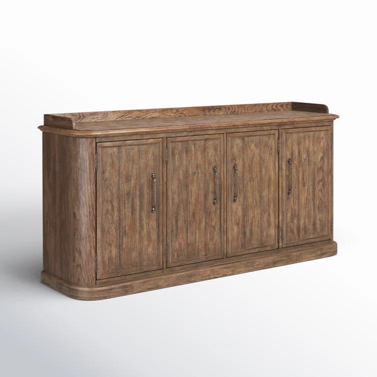 Rustic Honey Brown Oak Four-Door Buffet with Antique Bronze Pulls