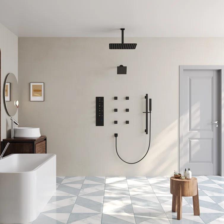 DualJetSpa 15-Spray Patterns 16" & 6" Dual Shower Head, Shower FaucetSystem with Thermostatic Rough-in Valve and Body Jets