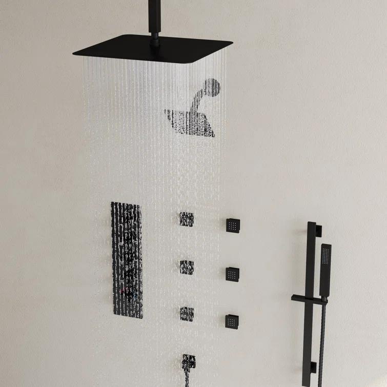 DualJetSpa 15-Spray Patterns 16" & 6" Dual Shower Head, Shower FaucetSystem with Thermostatic Rough-in Valve and Body Jets