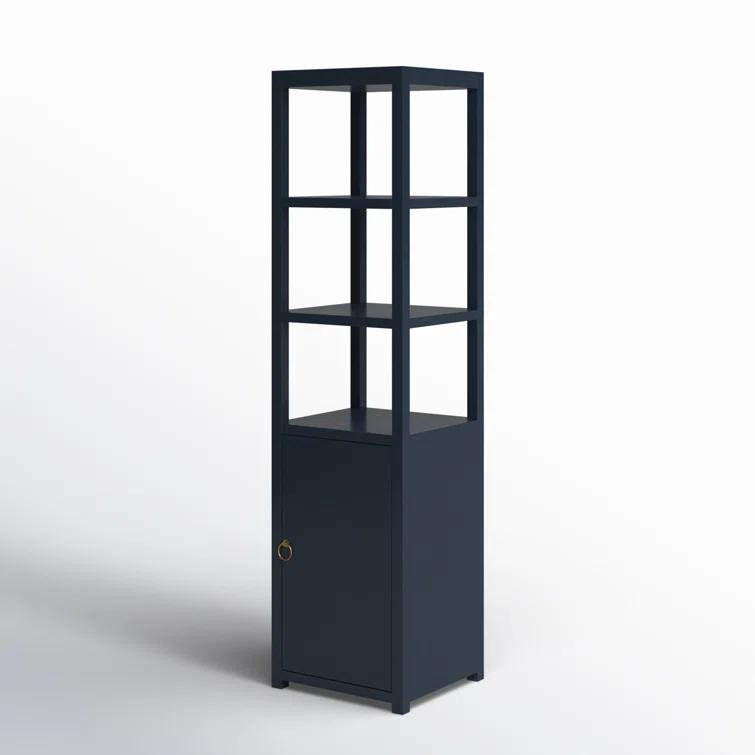 Navy Blue Tall Wood Bookcase with Adjustable Shelves and Door