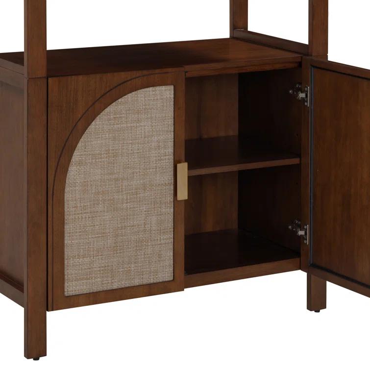 Boho 3-Shelf Bookshelf Cabinet With Rattan Doors