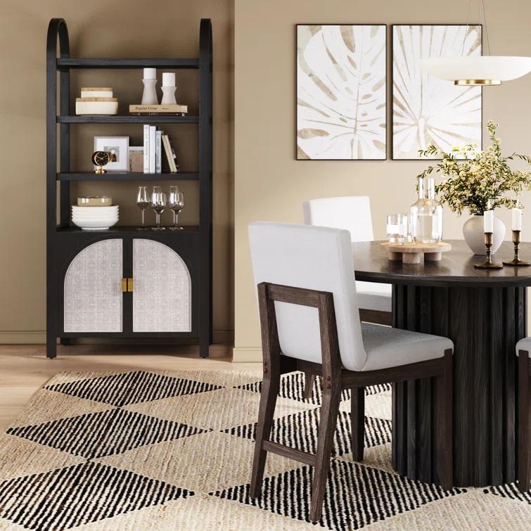 Boho 3-Shelf Bookshelf Cabinet With Rattan Doors