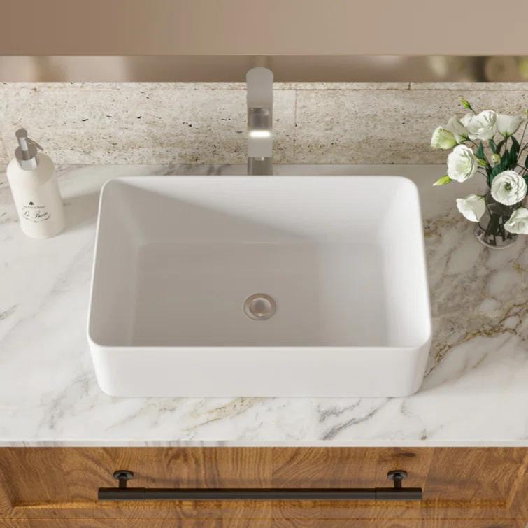 Kichae KE-KGMPF2114 21"x13" White Ceramic Rectangular Vessel Bathroom Sink