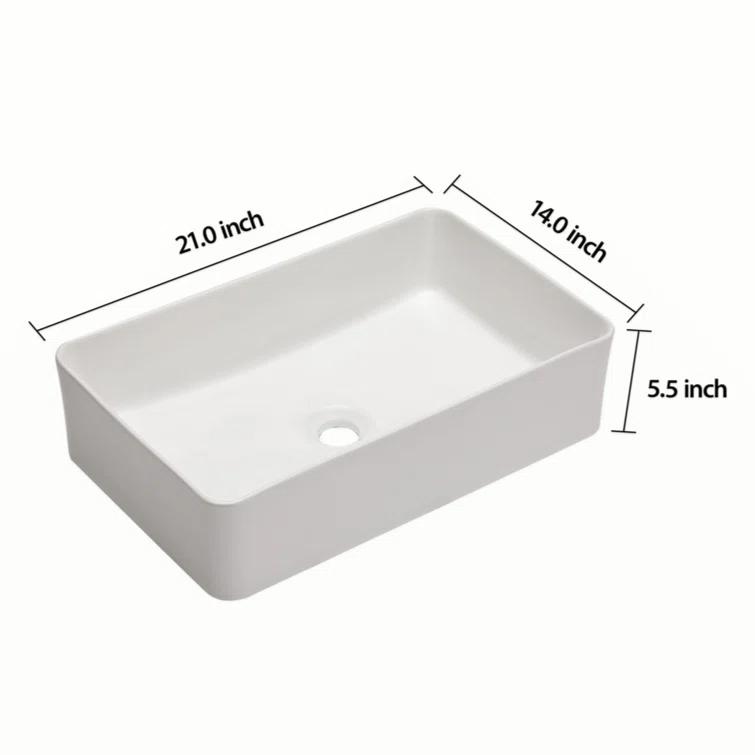 Kichae KE-KGMPF2114 21"x13" White Ceramic Rectangular Vessel Bathroom Sink