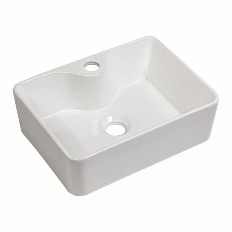Lordear H-LMP1612L 16" x 12" Bathroom Vessel Sink Rectangular Above Counter White Ceramic Vessel Sink with Faucet Hole