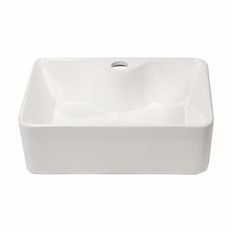 Lordear H-LMP1612L 16" x 12" Bathroom Vessel Sink Rectangular Above Counter White Ceramic Vessel Sink with Faucet Hole