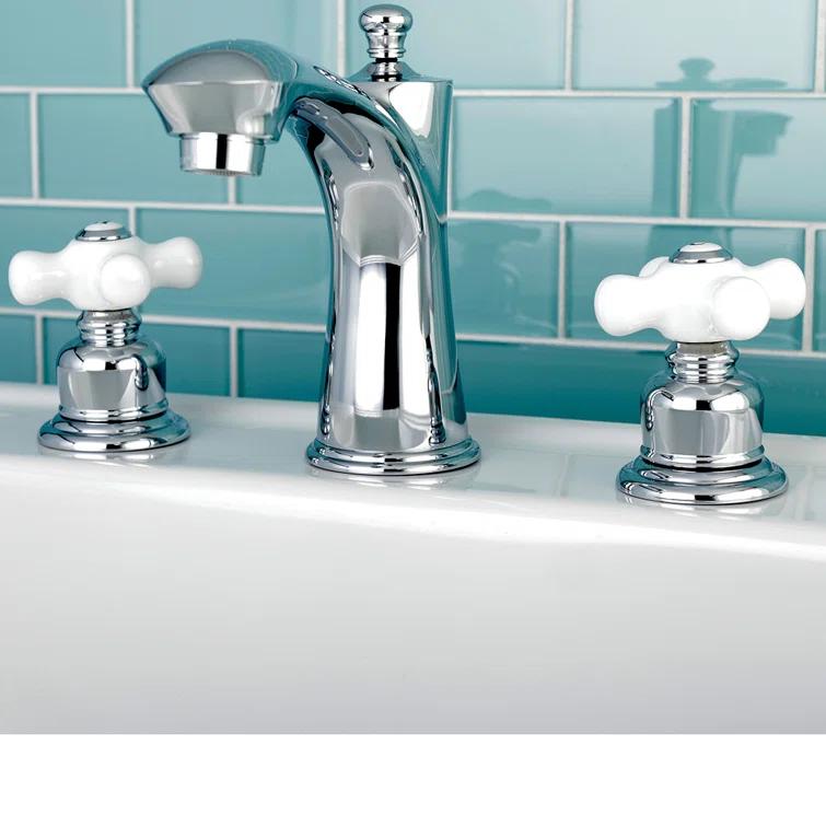 Kingston Brass Victorian Two-Handle 3-Hole Deck Mount Widespread Bathroom Faucet with Retail Pop-Up Drain