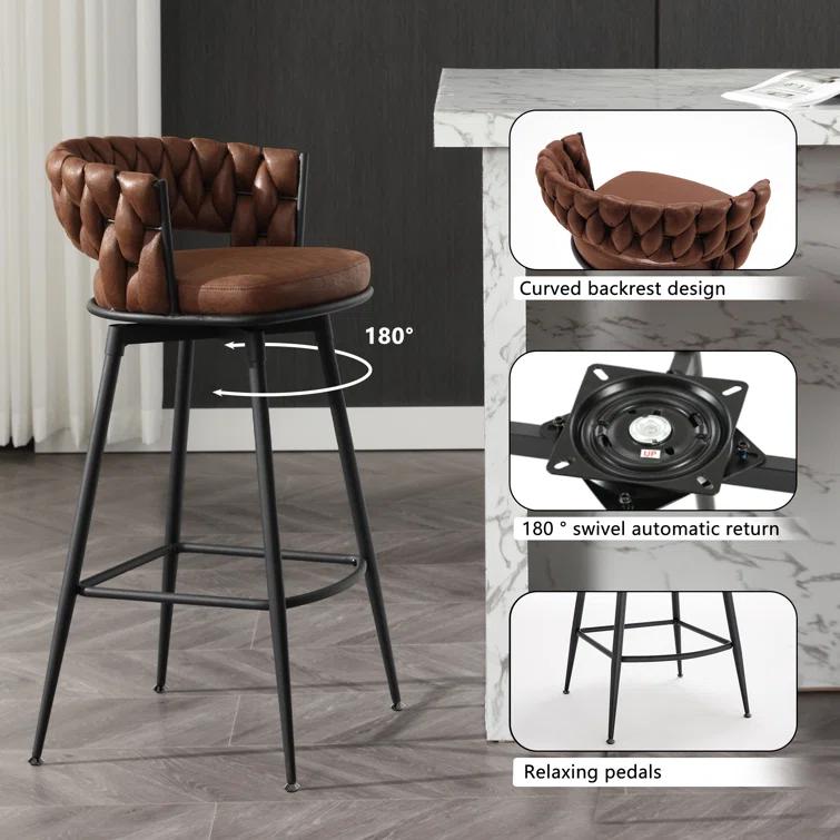 Corrigan Studio® Kymberlynn Swivel Upholstered Low Back Bar & Counter Stool With Metal Frame (Set of 2)