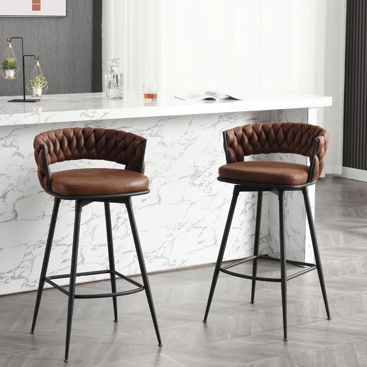 Corrigan Studio® Kymberlynn Swivel Upholstered Low Back Bar & Counter Stool With Metal Frame (Set of 2)