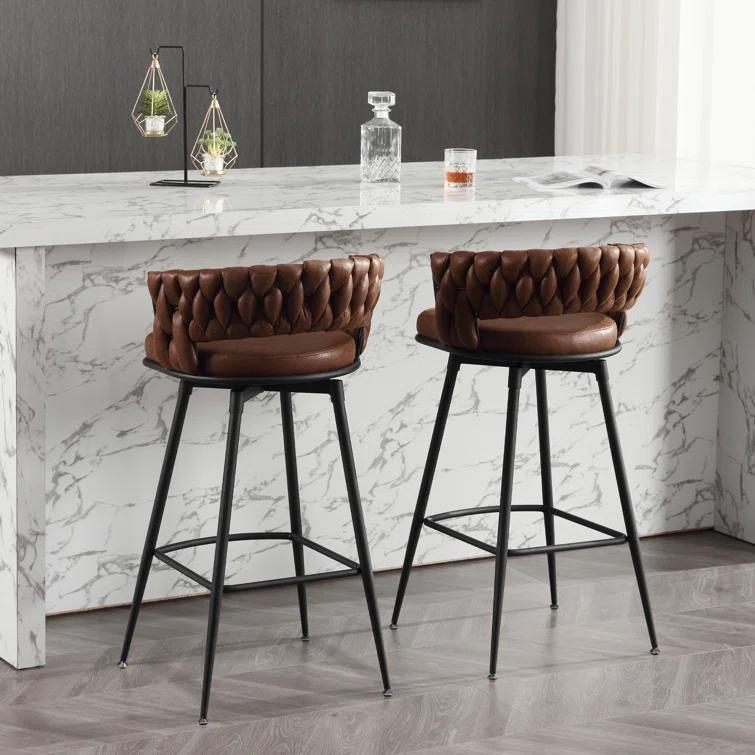Corrigan Studio® Kymberlynn Swivel Upholstered Low Back Bar & Counter Stool With Metal Frame (Set of 2)