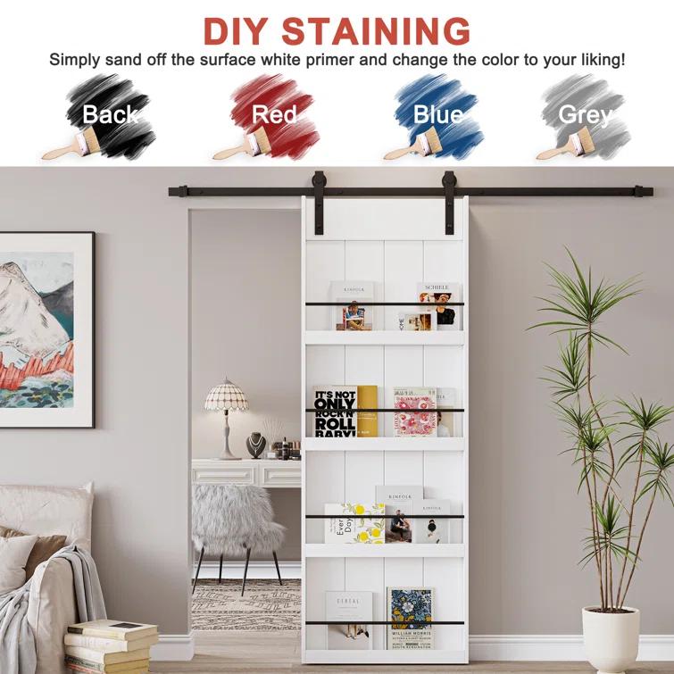 ARK DESIGN 84"H Wood and Primed Bookshelf Style Barn Door with Mounting Hardware Kit