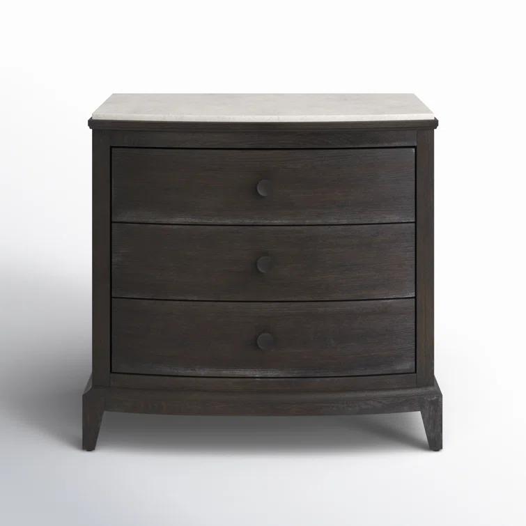 Universal Coalesce Coalesce Stone Top Three Drawer Nightstand in Black Oak Wood