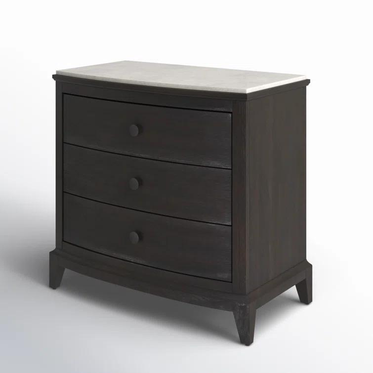 Universal Coalesce Coalesce Stone Top Three Drawer Nightstand in Black Oak Wood