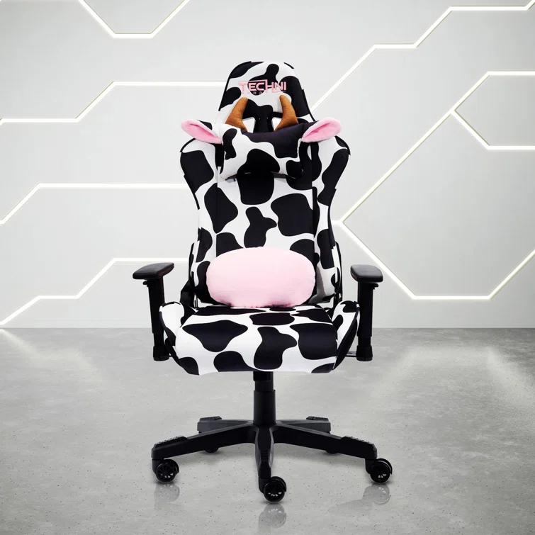 Ts85 Cow Print Luxx Series Gaming Chair Cow - Techni Sport: Velvet Upholstery, Memory Foam, Adjustable