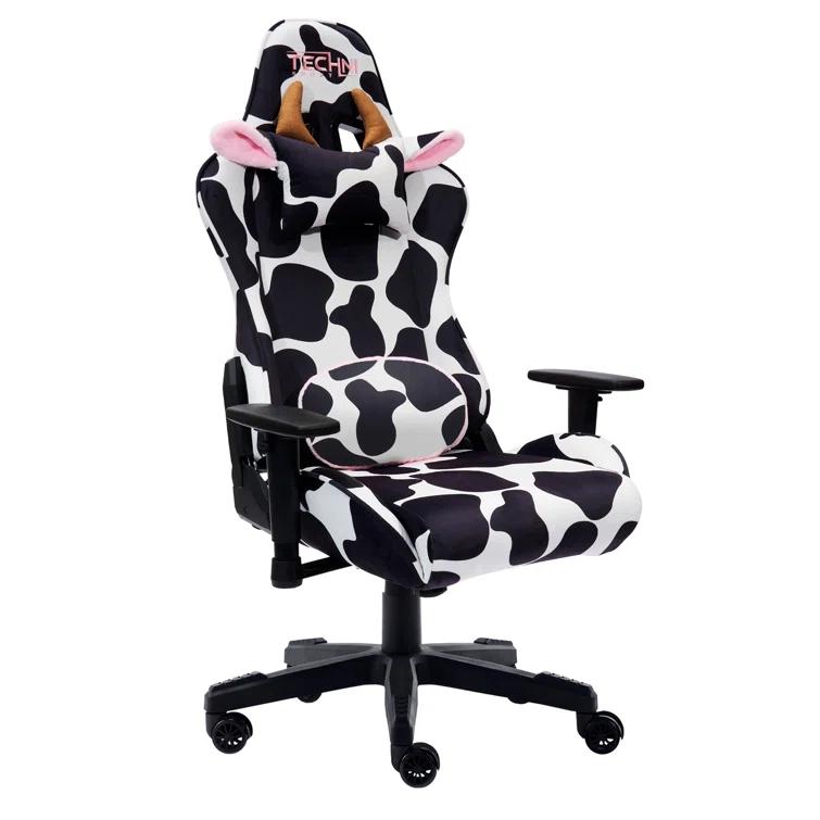 Ts85 Cow Print Luxx Series Gaming Chair Cow - Techni Sport: Velvet Upholstery, Memory Foam, Adjustable