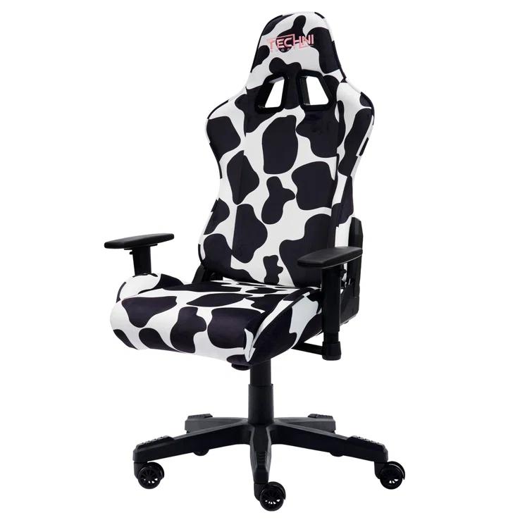 Ts85 Cow Print Luxx Series Gaming Chair Cow - Techni Sport: Velvet Upholstery, Memory Foam, Adjustable