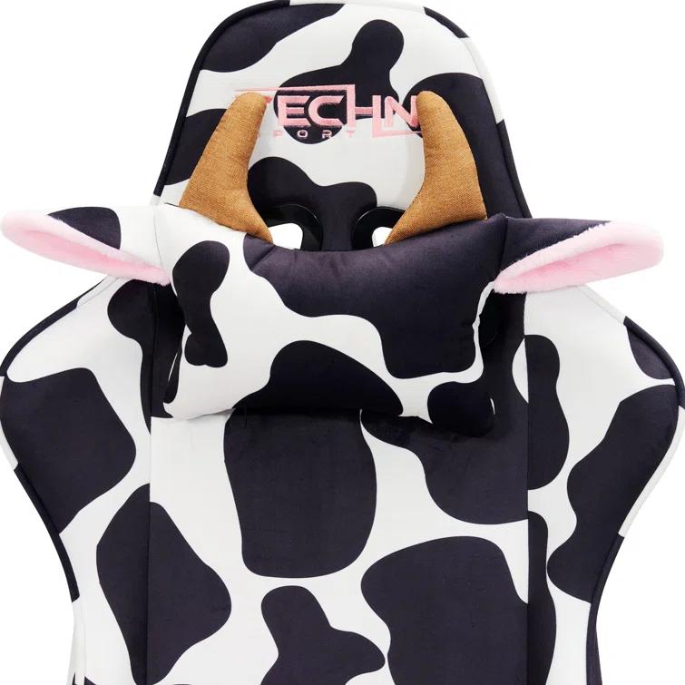 Ts85 Cow Print Luxx Series Gaming Chair Cow - Techni Sport: Velvet Upholstery, Memory Foam, Adjustable