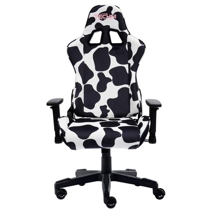 Ts85 Cow Print Luxx Series Gaming Chair Cow - Techni Sport: Velvet Upholstery, Memory Foam, Adjustable