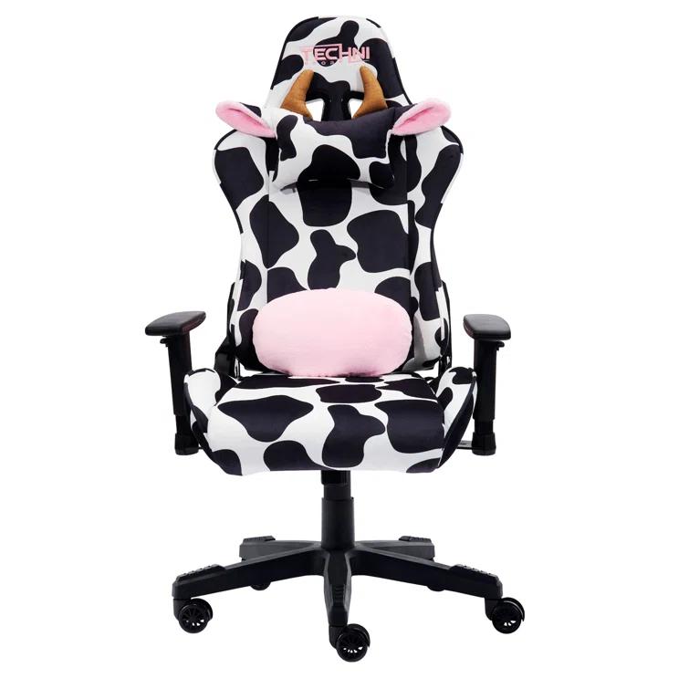 Ts85 Cow Print Luxx Series Gaming Chair Cow - Techni Sport: Velvet Upholstery, Memory Foam, Adjustable