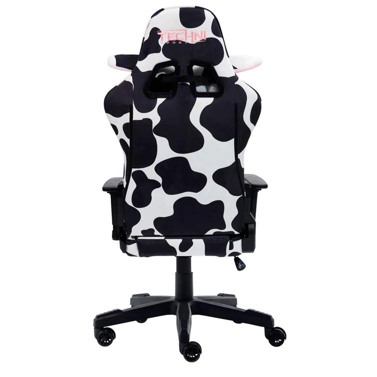 Ts85 Cow Print Luxx Series Gaming Chair Cow - Techni Sport: Velvet Upholstery, Memory Foam, Adjustable