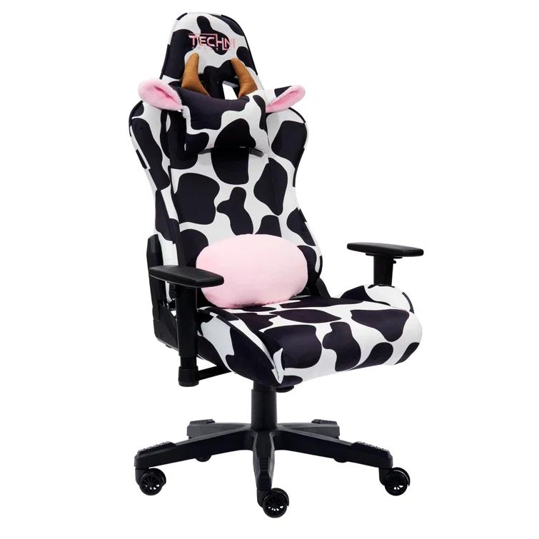 Ts85 Cow Print Luxx Series Gaming Chair Cow - Techni Sport: Velvet Upholstery, Memory Foam, Adjustable
