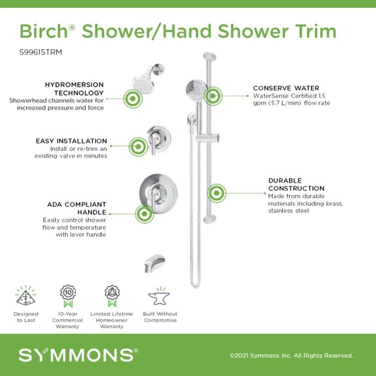 Birch HydroMersion Double Handle Tub and Shower Trim Kit with Hand Spray